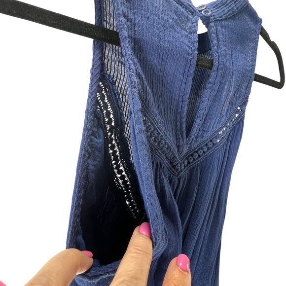 Volcom Sleeveless Blue Tunic Dress Crochet Keyhole Boho Small 10 Lined Gauzy - Picture 6 of 13